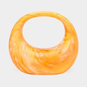 Orange Marbled Crescent Clutch Bag Purse Acrylic Handle Statement Womens